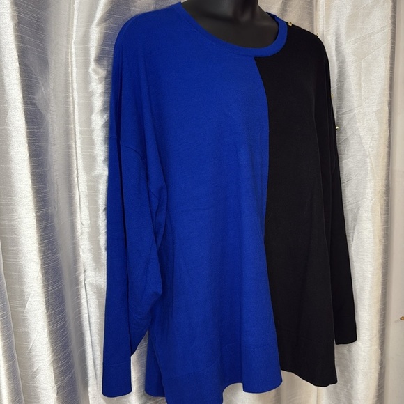 Liz Claiborne NWT Black Blue Colorblock 3/4 Sleeve Rayon Blend Sweater 5X - Picture 4 of 8